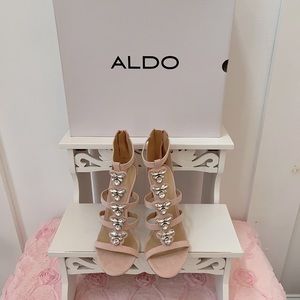Aldo Blush Pink Heels Sandals Size 6.5 Bling Rhinestones